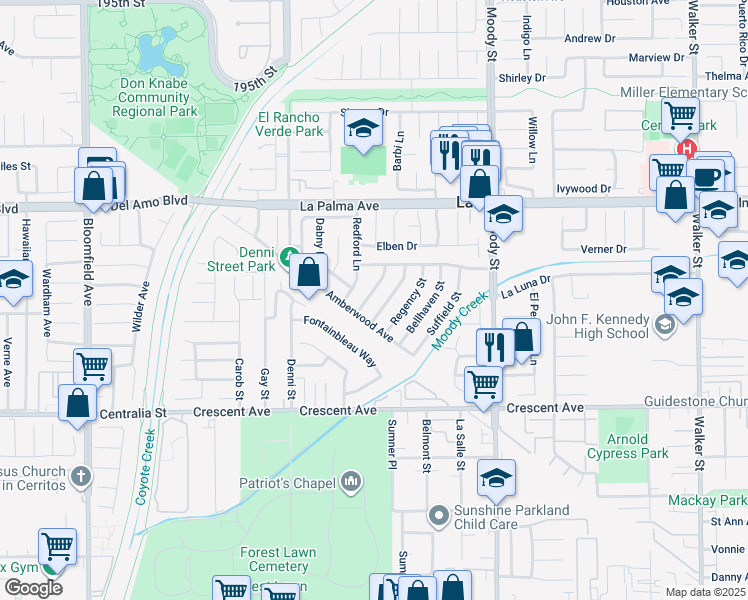 map of restaurants, bars, coffee shops, grocery stores, and more near 8232 Wickham Lane in La Palma