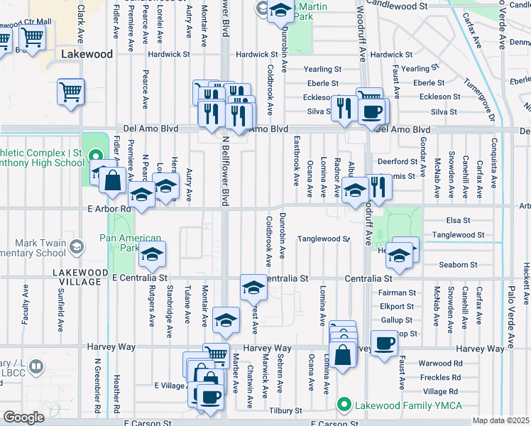 map of restaurants, bars, coffee shops, grocery stores, and more near 4655 Coldbrook Avenue in Lakewood