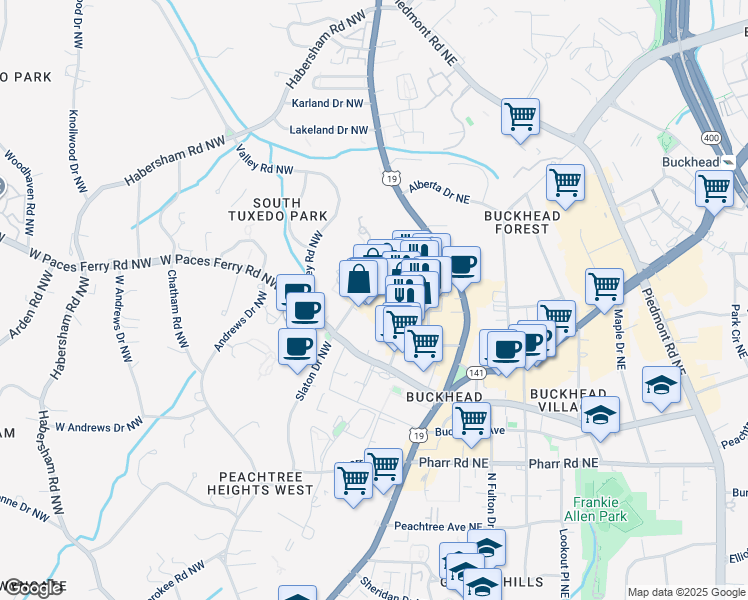 map of restaurants, bars, coffee shops, grocery stores, and more near 110 East Andrews Drive Northwest in Atlanta