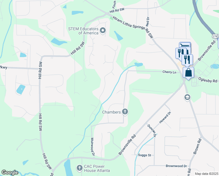 map of restaurants, bars, coffee shops, grocery stores, and more near 4897 Muirwood Drive in Powder Springs