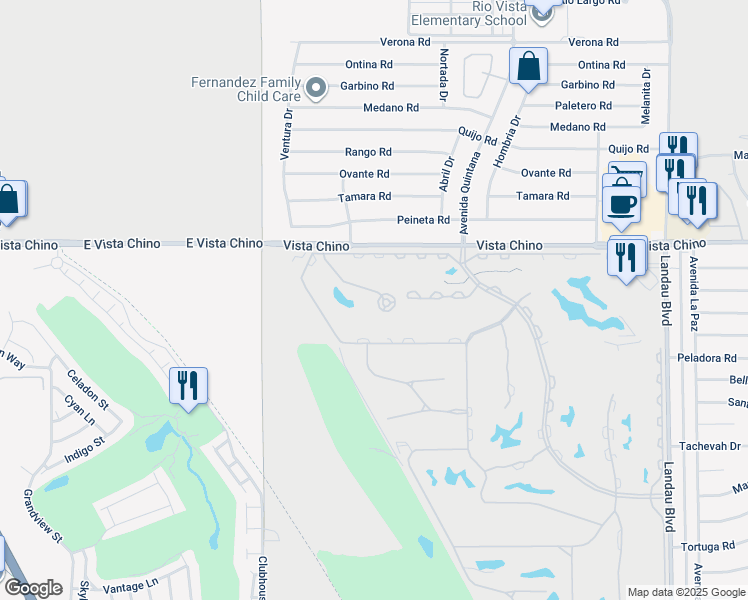 map of restaurants, bars, coffee shops, grocery stores, and more near 67263 Cumbres Court in Cathedral City