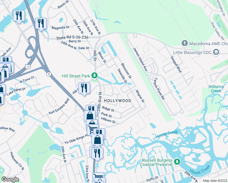 map of restaurants, bars, coffee shops, grocery stores, and more near 900 Horne Avenue in North Myrtle Beach
