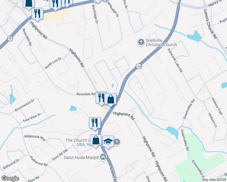 map of restaurants, bars, coffee shops, grocery stores, and more near 2001 Bankston Circle in Snellville