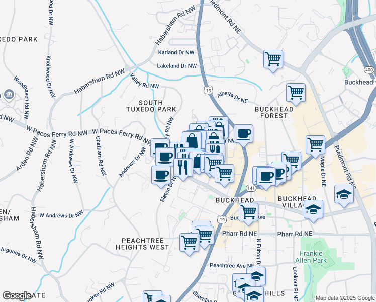 map of restaurants, bars, coffee shops, grocery stores, and more near 89 East Andrews Drive Northwest in Atlanta