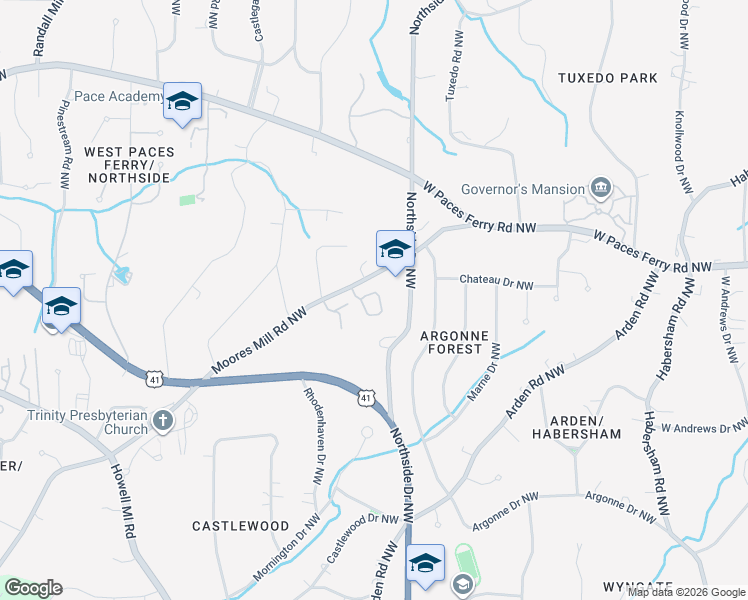 map of restaurants, bars, coffee shops, grocery stores, and more near 7 Mooregate Square Northwest in Atlanta