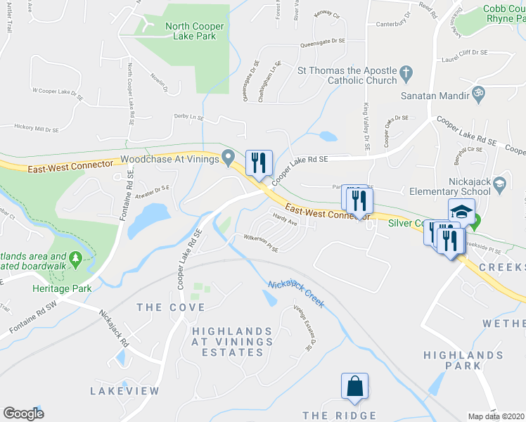 map of restaurants, bars, coffee shops, grocery stores, and more near 4221 Hardy Avenue in Smyrna