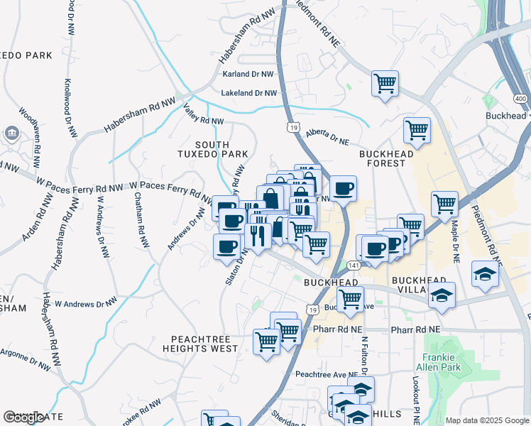 map of restaurants, bars, coffee shops, grocery stores, and more near 89 East Andrews Drive Northwest in Atlanta