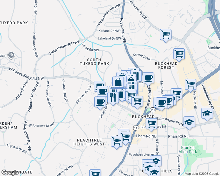map of restaurants, bars, coffee shops, grocery stores, and more near 225 Dovecrest Drive in Atlanta