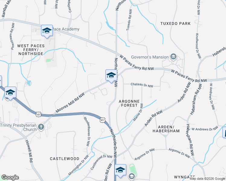 map of restaurants, bars, coffee shops, grocery stores, and more near 3316 Northside Drive Northwest in Atlanta