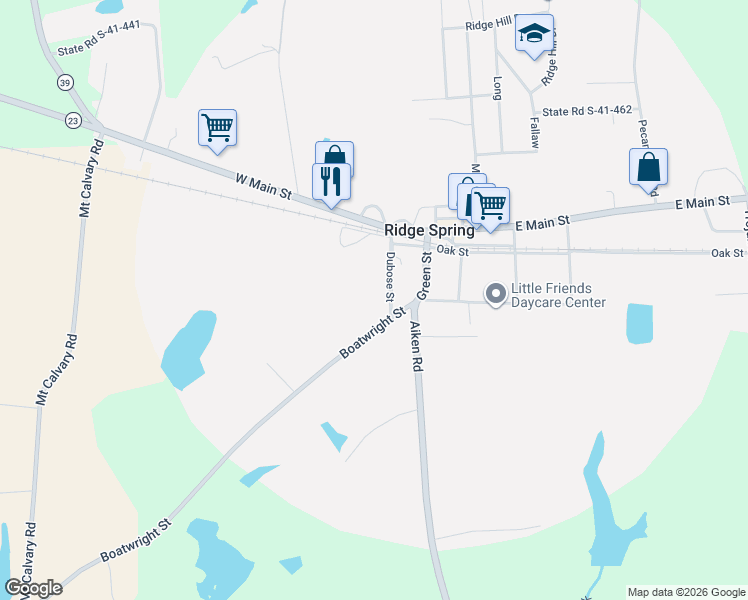 map of restaurants, bars, coffee shops, grocery stores, and more near 212 State Road S-41-94 in Ridge Spring