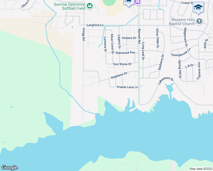 map of restaurants, bars, coffee shops, grocery stores, and more near 5 Sagebrush Court in Wichita Falls