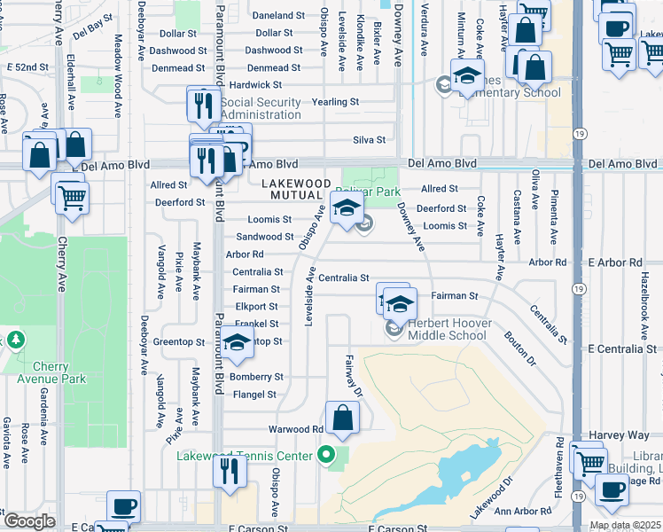 map of restaurants, bars, coffee shops, grocery stores, and more near 3206 Arbor Road in Lakewood