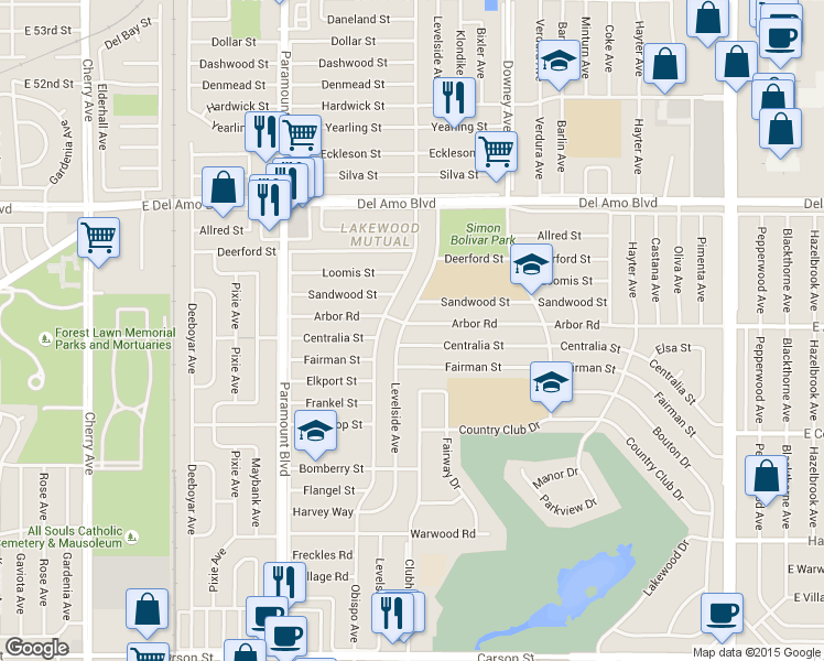 map of restaurants, bars, coffee shops, grocery stores, and more near 3206 Arbor Road in Lakewood