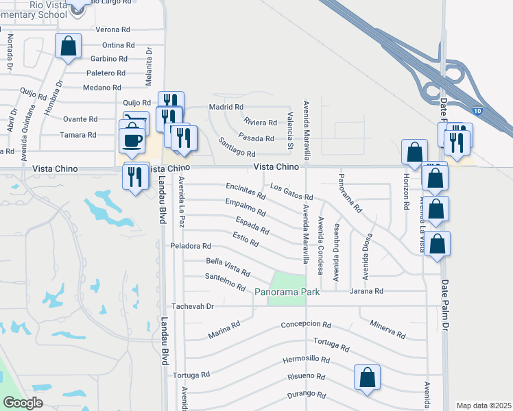 map of restaurants, bars, coffee shops, grocery stores, and more near 68190 Empalmo Road in Cathedral City