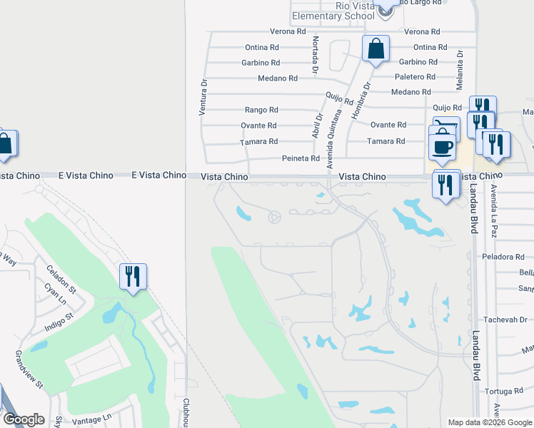 map of restaurants, bars, coffee shops, grocery stores, and more near 67261 Cumbres Court in Cathedral City