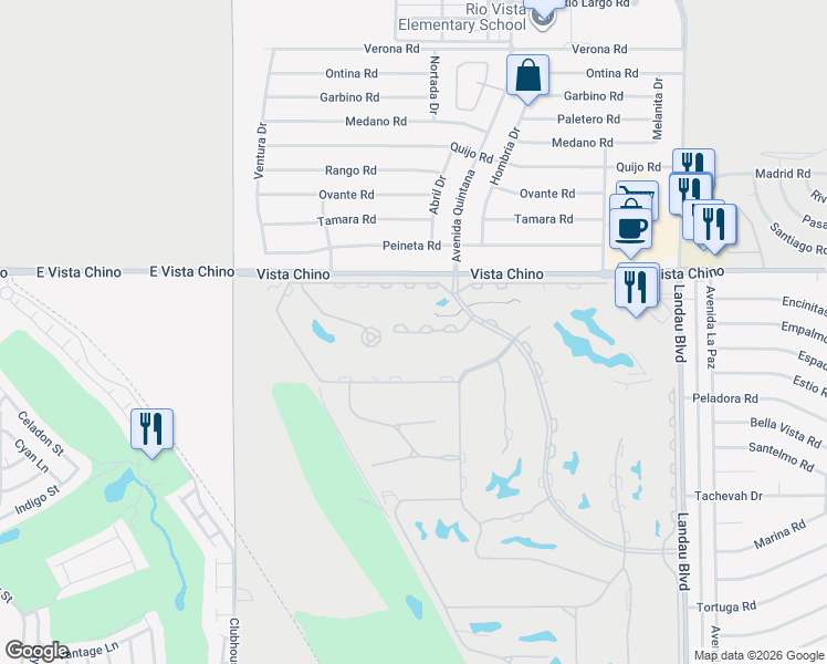 map of restaurants, bars, coffee shops, grocery stores, and more near 67361 Toltec Court in Cathedral City