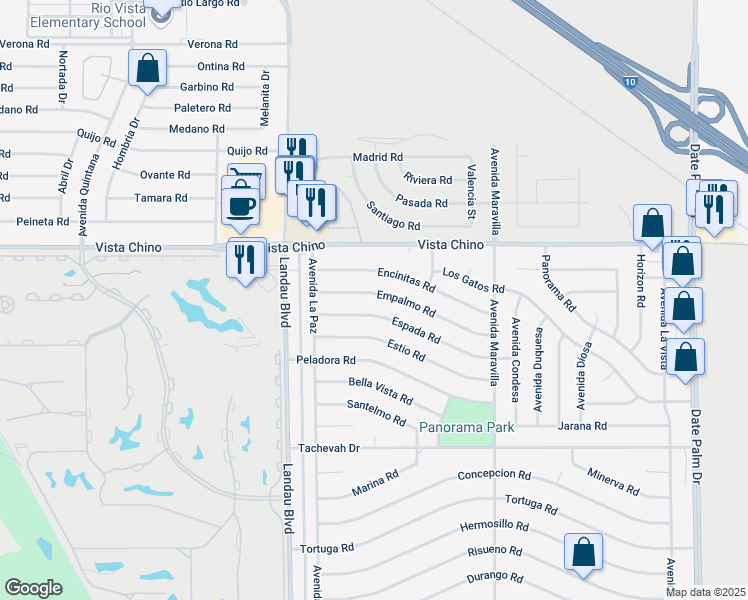map of restaurants, bars, coffee shops, grocery stores, and more near 68115 Empalmo Road in Cathedral City