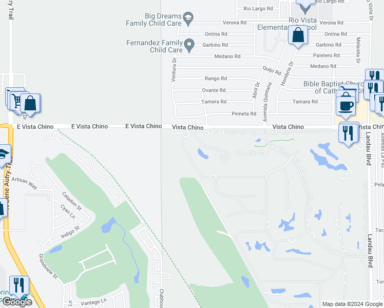 map of restaurants, bars, coffee shops, grocery stores, and more near 67330 West Chimayo Drive in Cathedral City