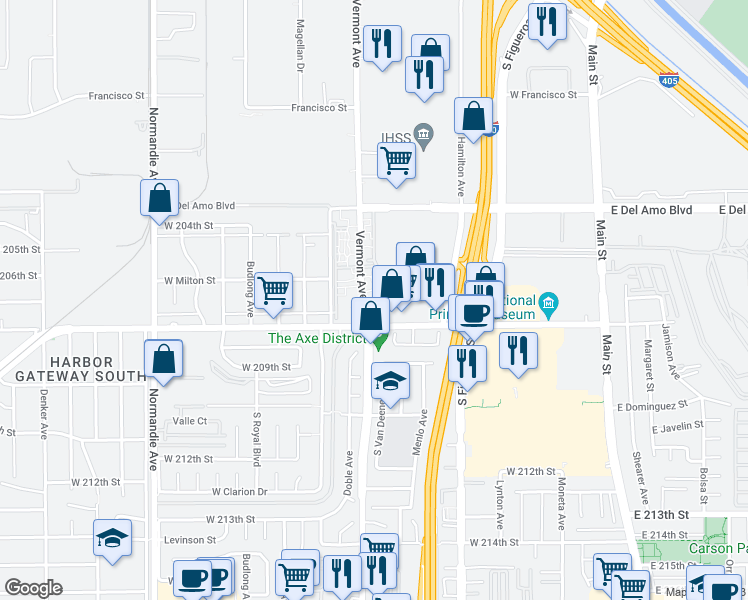 map of restaurants, bars, coffee shops, grocery stores, and more near 20704 Vermont Avenue in Torrance