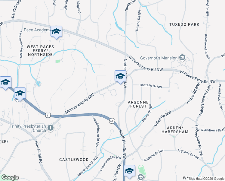 map of restaurants, bars, coffee shops, grocery stores, and more near 7 Mooregate Square Northwest in Atlanta