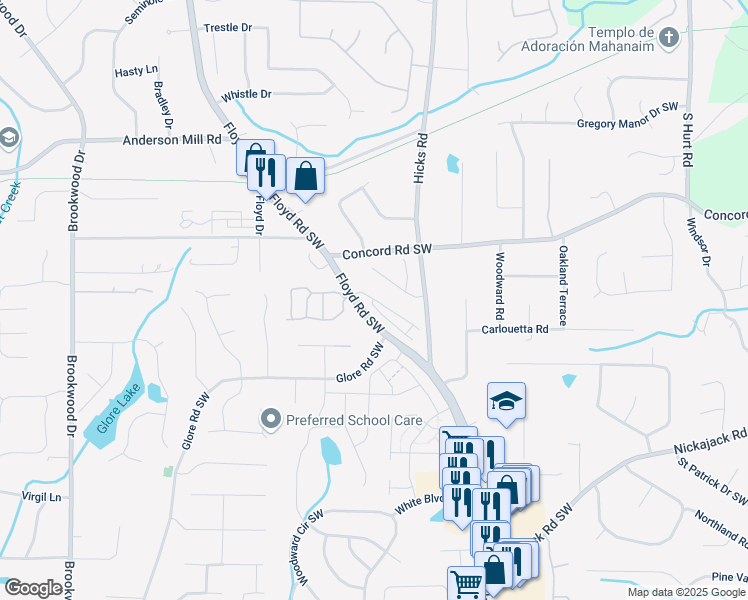 map of restaurants, bars, coffee shops, grocery stores, and more near in Mableton