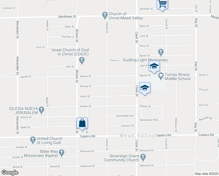 map of restaurants, bars, coffee shops, grocery stores, and more near 21301 Kinney Street in Perris