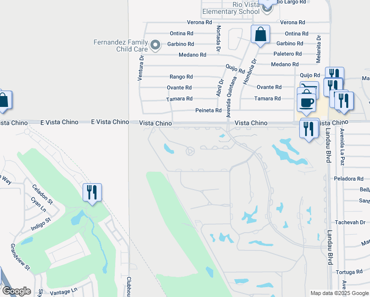 map of restaurants, bars, coffee shops, grocery stores, and more near 67328 Cumbres Court in Cathedral City