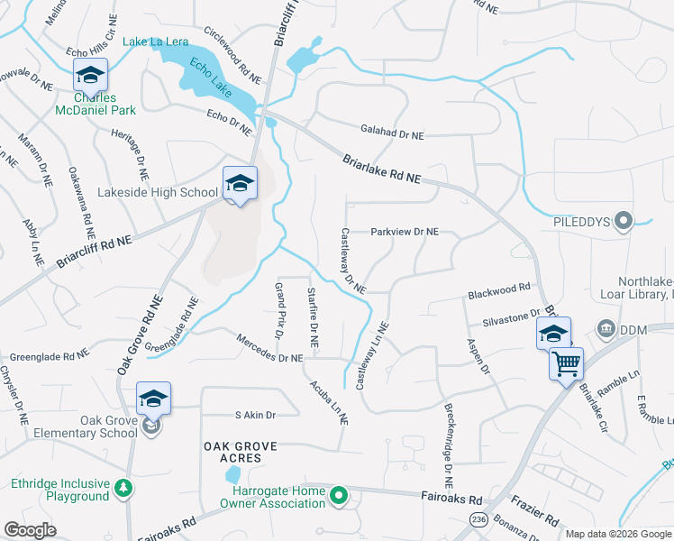 map of restaurants, bars, coffee shops, grocery stores, and more near 2041 Starfire Drive Northeast in Atlanta