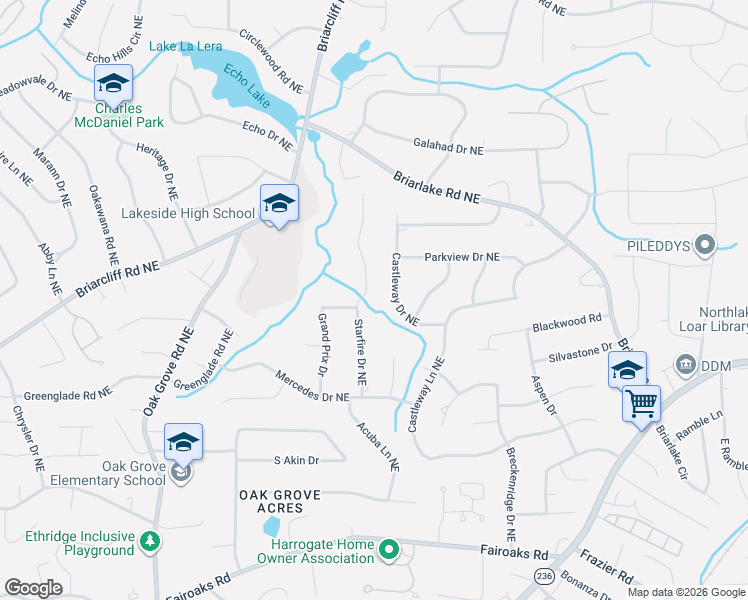 map of restaurants, bars, coffee shops, grocery stores, and more near 2041 Starfire Drive Northeast in Atlanta