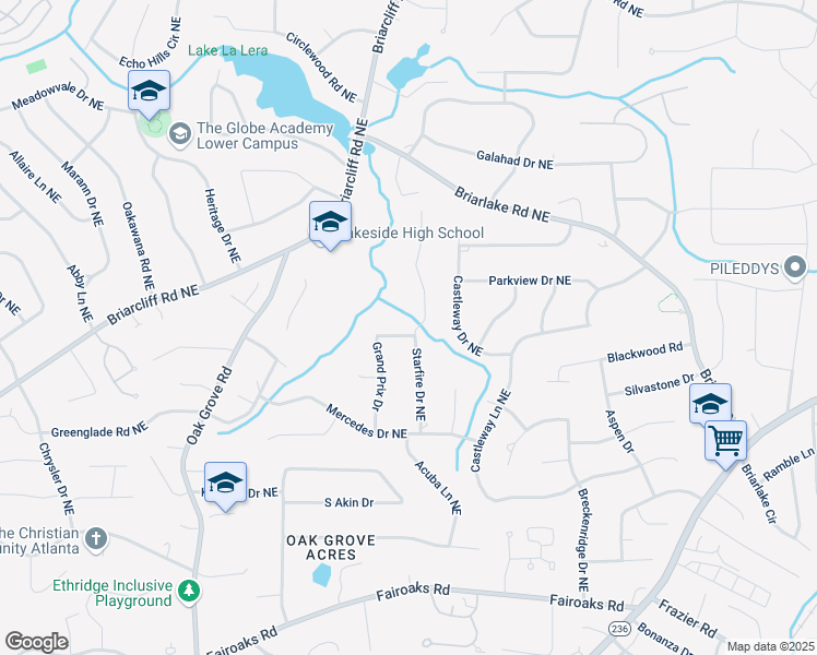 map of restaurants, bars, coffee shops, grocery stores, and more near 2034 Starfire Drive Northeast in Atlanta