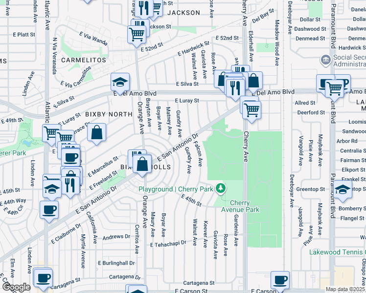 map of restaurants, bars, coffee shops, grocery stores, and more near 4669 Gundry Avenue in Long Beach