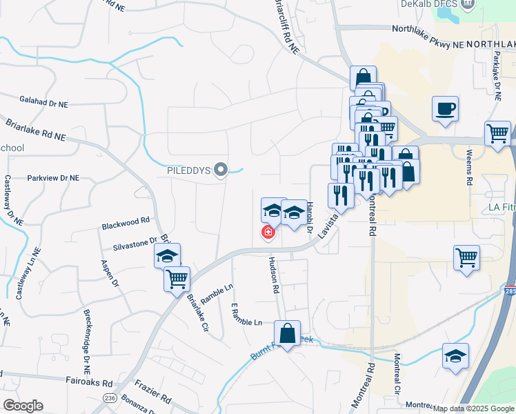 map of restaurants, bars, coffee shops, grocery stores, and more near 2025 Hollidon Road in Decatur