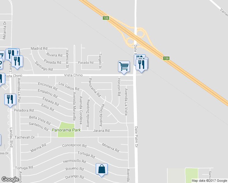 map of restaurants, bars, coffee shops, grocery stores, and more near 28210 Avenue Primavera in Cathedral City