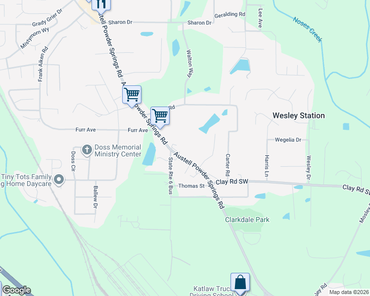 map of restaurants, bars, coffee shops, grocery stores, and more near 4641 Austell Powder Springs Road Southwest in Austell