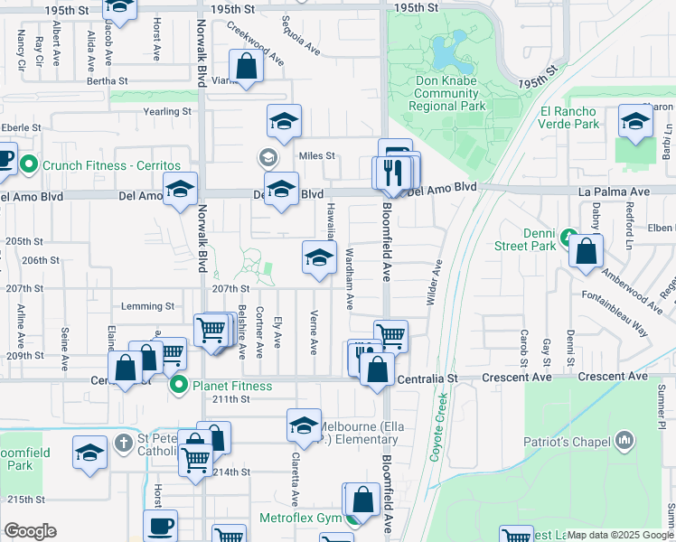 map of restaurants, bars, coffee shops, grocery stores, and more near 12503 Stillman Street in Lakewood