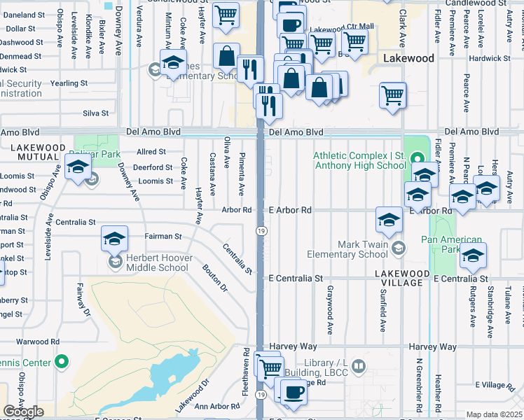 map of restaurants, bars, coffee shops, grocery stores, and more near 4060 North Lakewood Boulevard in Long Beach