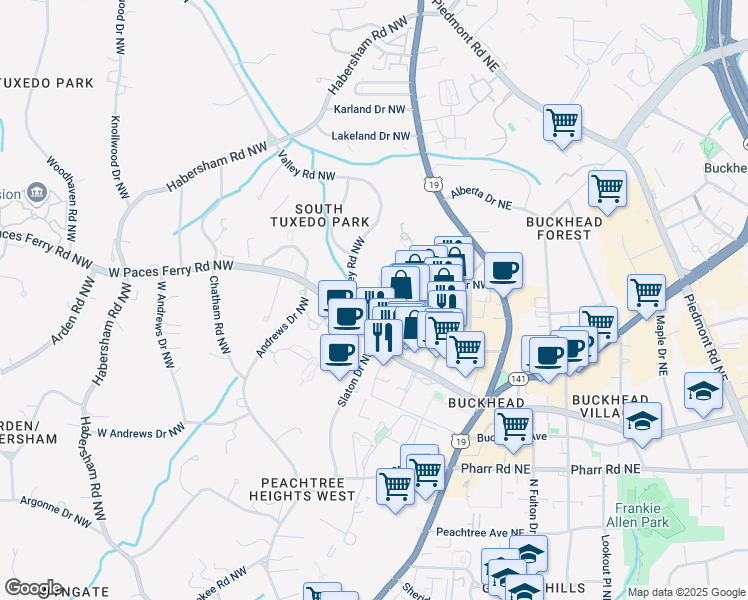 map of restaurants, bars, coffee shops, grocery stores, and more near 225 Dovecrest Drive in Atlanta