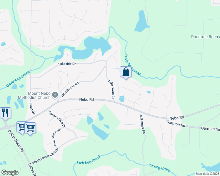 map of restaurants, bars, coffee shops, grocery stores, and more near 4119 Nebo Road in Hiram