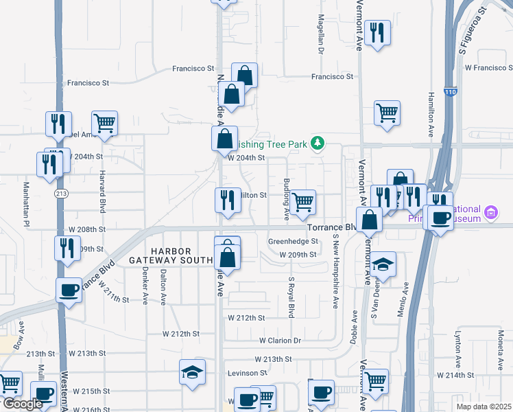 map of restaurants, bars, coffee shops, grocery stores, and more near 20612 Kenwood Avenue in Torrance