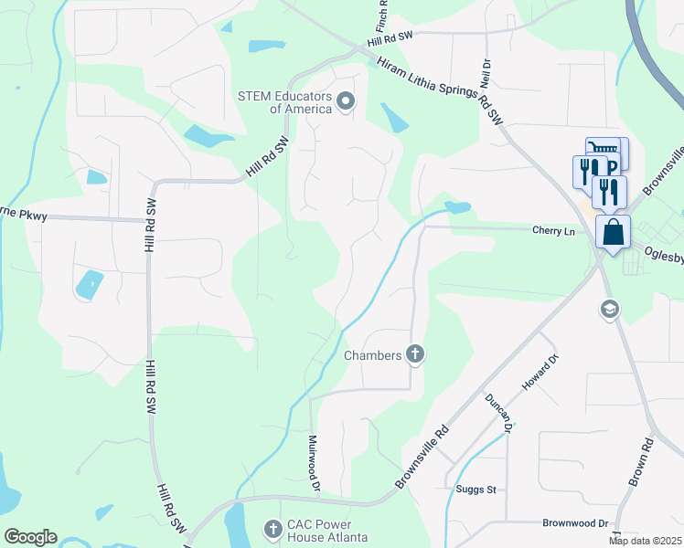 map of restaurants, bars, coffee shops, grocery stores, and more near 4897 Muirwood Drive in Powder Springs