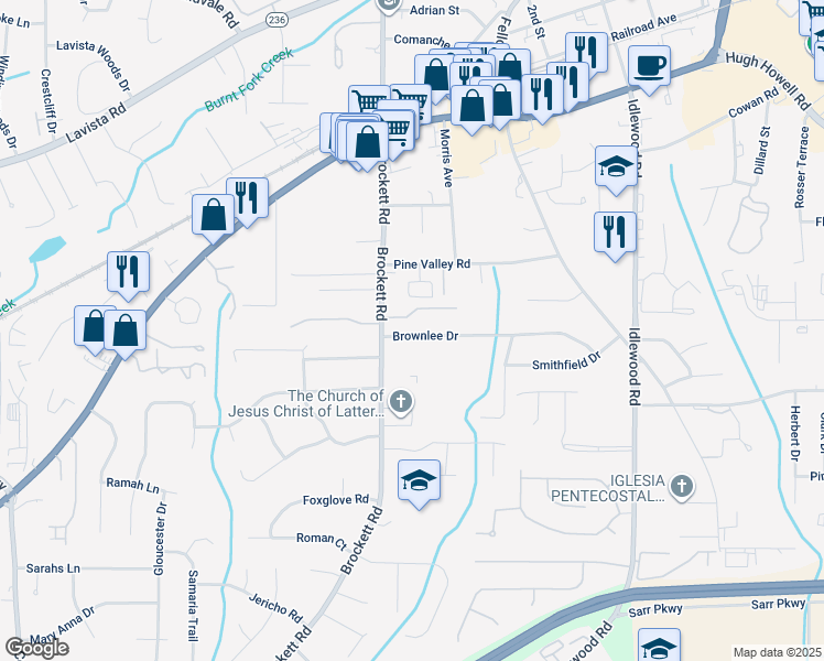 map of restaurants, bars, coffee shops, grocery stores, and more near 4066 Brownlee Drive in Tucker