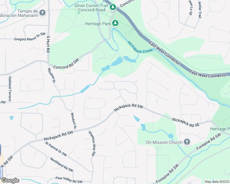 map of restaurants, bars, coffee shops, grocery stores, and more near 4504 Kinvarra Circle in Mableton