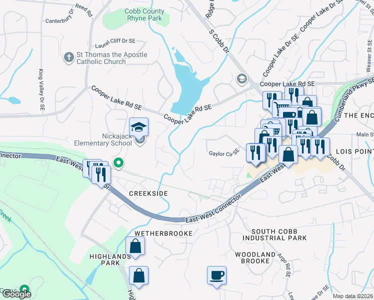map of restaurants, bars, coffee shops, grocery stores, and more near 5170 Laurel Bridge Ct SE in Smyrna