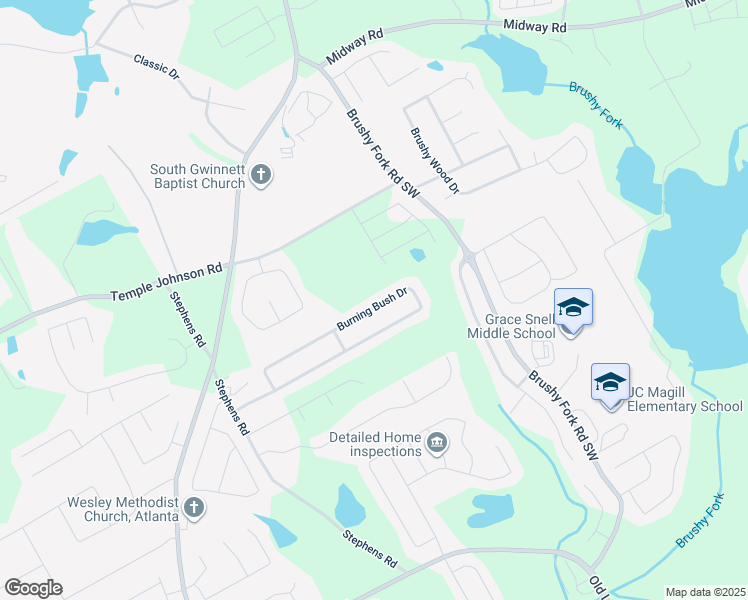 map of restaurants, bars, coffee shops, grocery stores, and more near 1030 Burning Bush Drive in Loganville