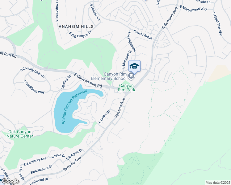 map of restaurants, bars, coffee shops, grocery stores, and more near 950 South Rim Crest Drive in Anaheim