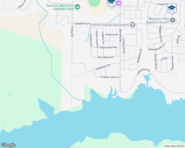 map of restaurants, bars, coffee shops, grocery stores, and more near 6 Sagebrush Court in Wichita Falls