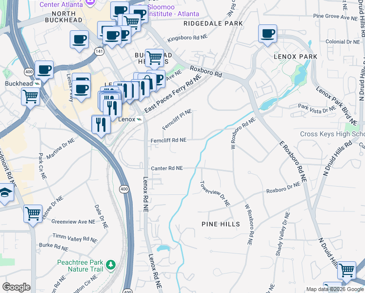 map of restaurants, bars, coffee shops, grocery stores, and more near 3155 Ferncliff Commons Northeast in Atlanta