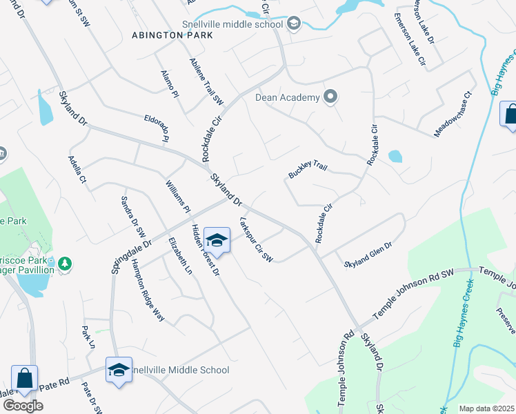 map of restaurants, bars, coffee shops, grocery stores, and more near 2136 Briarwood Court Southwest in Snellville
