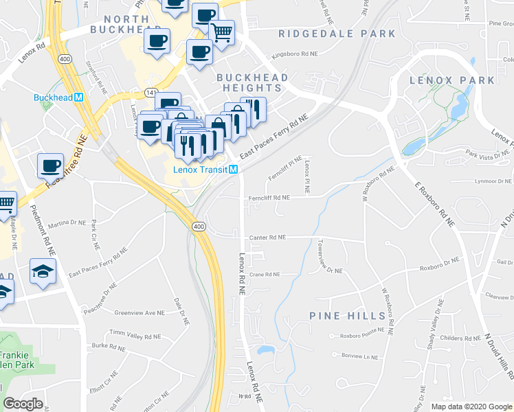 map of restaurants, bars, coffee shops, grocery stores, and more near 3301 Ferncliff Court in Atlanta