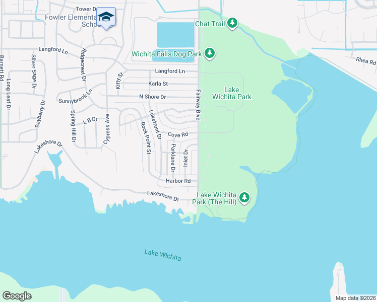 map of restaurants, bars, coffee shops, grocery stores, and more near 5109 Inlet Drive in Wichita Falls